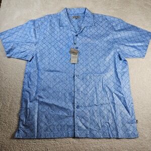 NWT's Men's‎ Stacy Adams Coated Linen Diamond Pattern Steel Blue Casual Shirt 3X